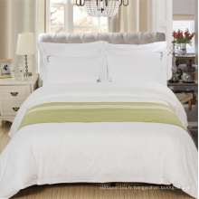 Hotel White CVC 80 Coton 20 Polyester Satin Ensemble de literie